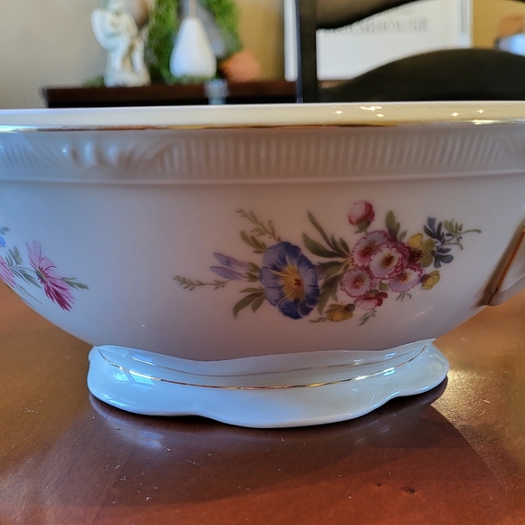 VTG Zeh Scherzer Lg Round Covered Dish Footed 2 Handled Gold Floral Balvarian - Picture 6 of 13